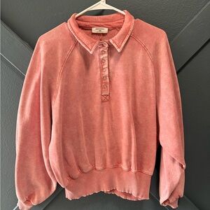 Zenana Outfitters Stone Washed Button Closure Pull Over With Dolman Sleeves